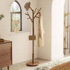 Muwuele Coat Rack, Solid Wood Coat Rack Freestanding With 12 Hooks, Coat Tree Freestanding Heavy Duty 3 Adjustable Heights For Coat, Hats, Handbags, Coat Hanger Stand For Entryway, Bedroom, Walnut