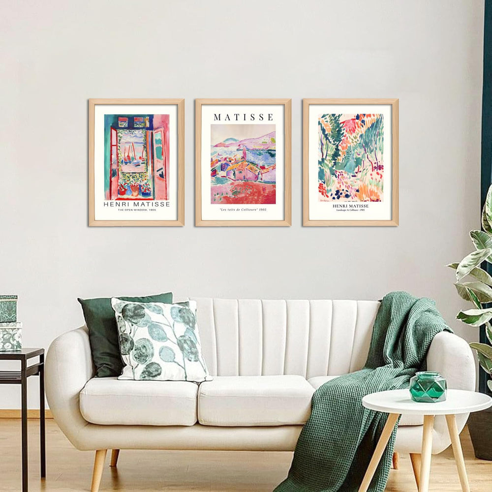 Wooden Framed Matisse Wall Art Set of 3 Abstract Henri Matisse Posters Vintag...
