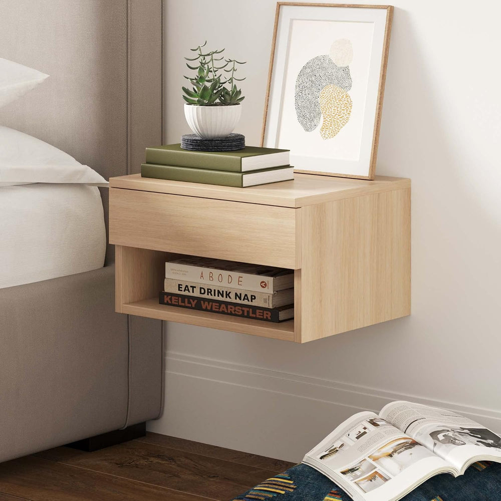 Nathan James Jackson Wall Mounted Floating Bedroom Nightstand with Storage Dr...