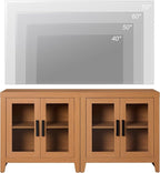 WAMPAT Farmhouse TV Stand for TVs up to 65”, Rustic Wood Entertainment Center with Adjustable Shelf, Glass Doors & Storage, Media Console Cabinet for Living-Room, Bedroom, Mocha