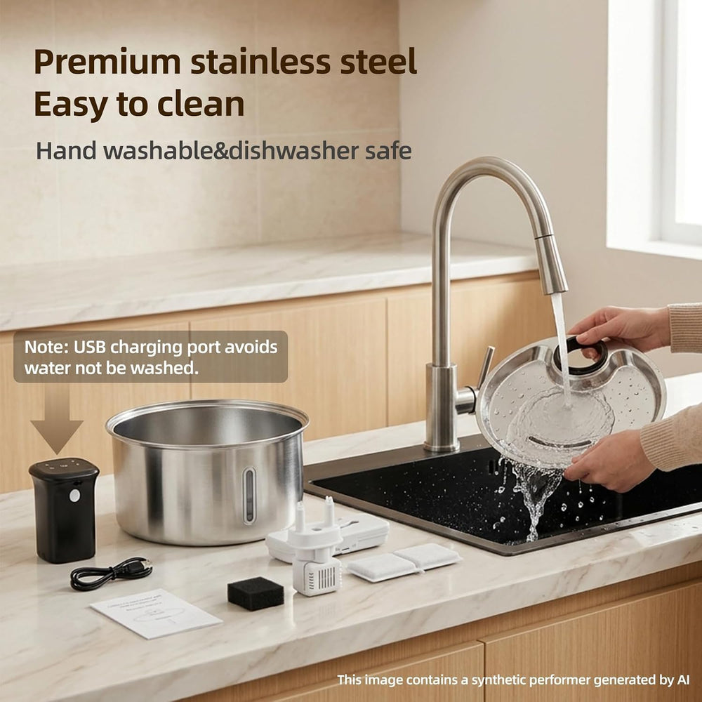 Jzlapro Wireless Cat Water Fountain,108oz Stainless Steel,Battery Operated