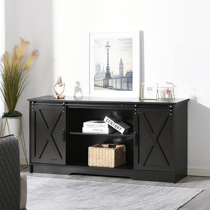 4 EVER WINNER Farmhouse TV Stand for 65 Inch TV, Espresso Entertainment Cente...