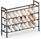 Bumusty 4 Tier Expandable Shoe Rack for Closet, Black | 18"-33" Adjustable Shoe Rack for Entryway, Small Shoe Organizer for Dorm, Front Door, Sturdy Metal