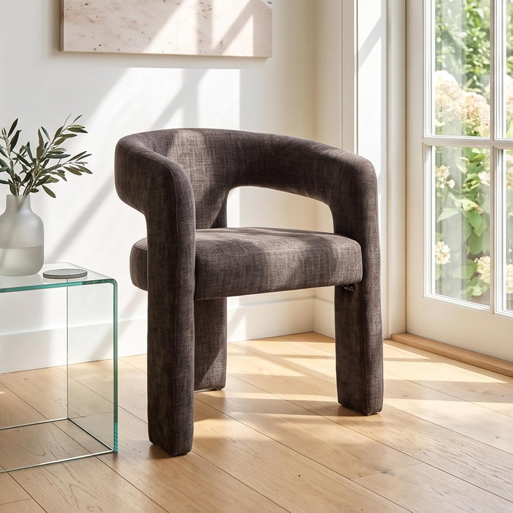 Modern Chenille Barrel Dining Chair Upholstered Fabric Dining Room Chair with...