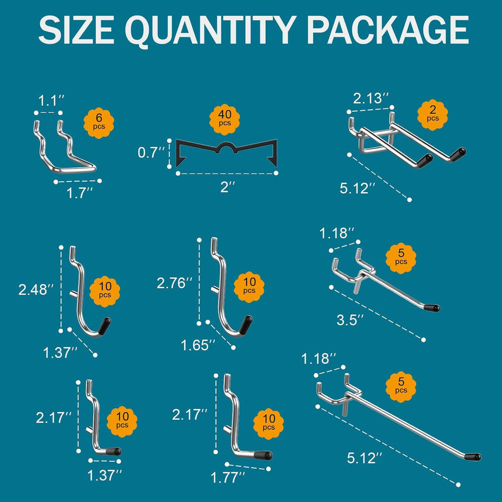 Metal Peg Board Kit with 1/4" Pegboard Accessories,Include 16.5"X13" Peg Board and Extra Thick Pegboard Accessories,Wall Organizer Peg Board Panels Tool Organizer Storage System (98)