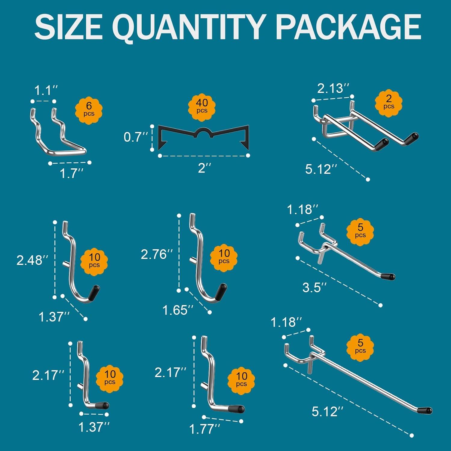 Metal Peg Board Kit with 1/4" Pegboard Accessories,Include 16.5"X13" Peg Board and Extra Thick Pegboard Accessories,Wall Organizer Peg Board Panels Tool Organizer Storage System (98)