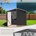8x6 FT Outdoor Storage Shed, Metal Garden Shed - Tool Storage Sheds with Lockable Doors & 1 Clear Window, Waterproof Outside Storage Building for Backyard, Patio (Black; Floor Not Included)