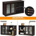 Costzon Sideboard Buffet Cabinet, Wooden Kitchen Storage Cabinet with Adjustable Shelf, Sliding Glass Doors, Accent Coffee Bar Cabinet Console Table for Living Room, Dining Room, Hallway (Coffee)