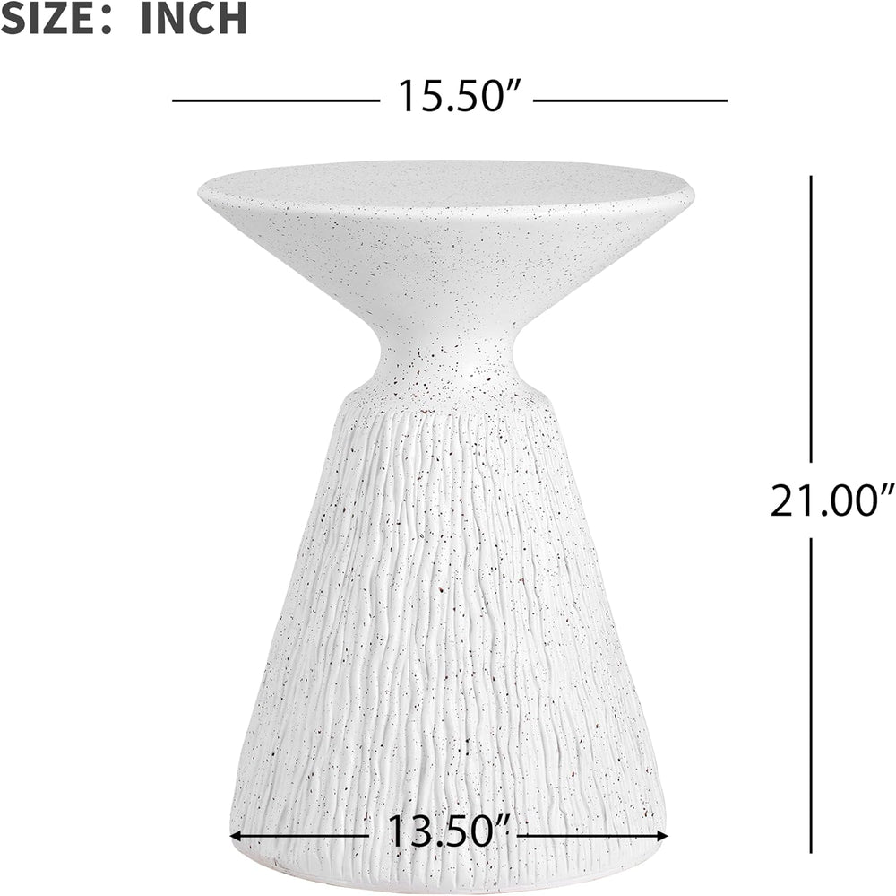 Outdoor Small end Table White Marble Retro Speckled Textured All-Weather MGO ...