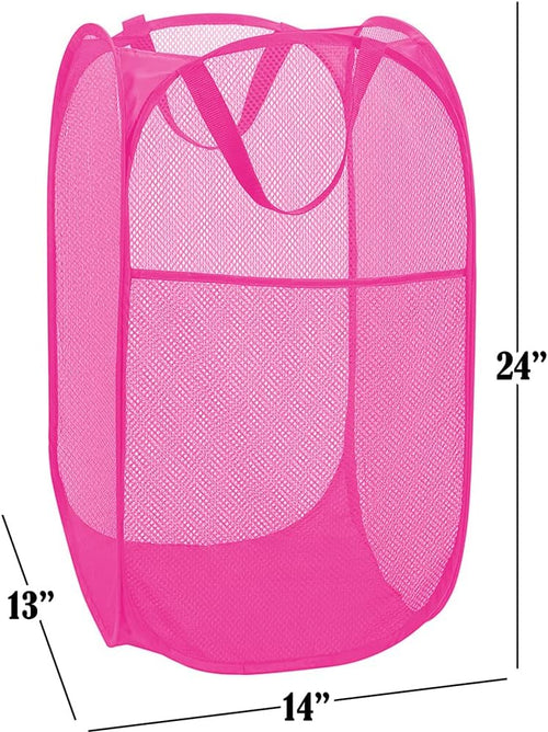 2 Pack Sturdy Mesh Pop up Laundry Hamper Basket with Side Pocket for Laundry Room, Bathroom, Kids Room, College Dorm or Travel Blush