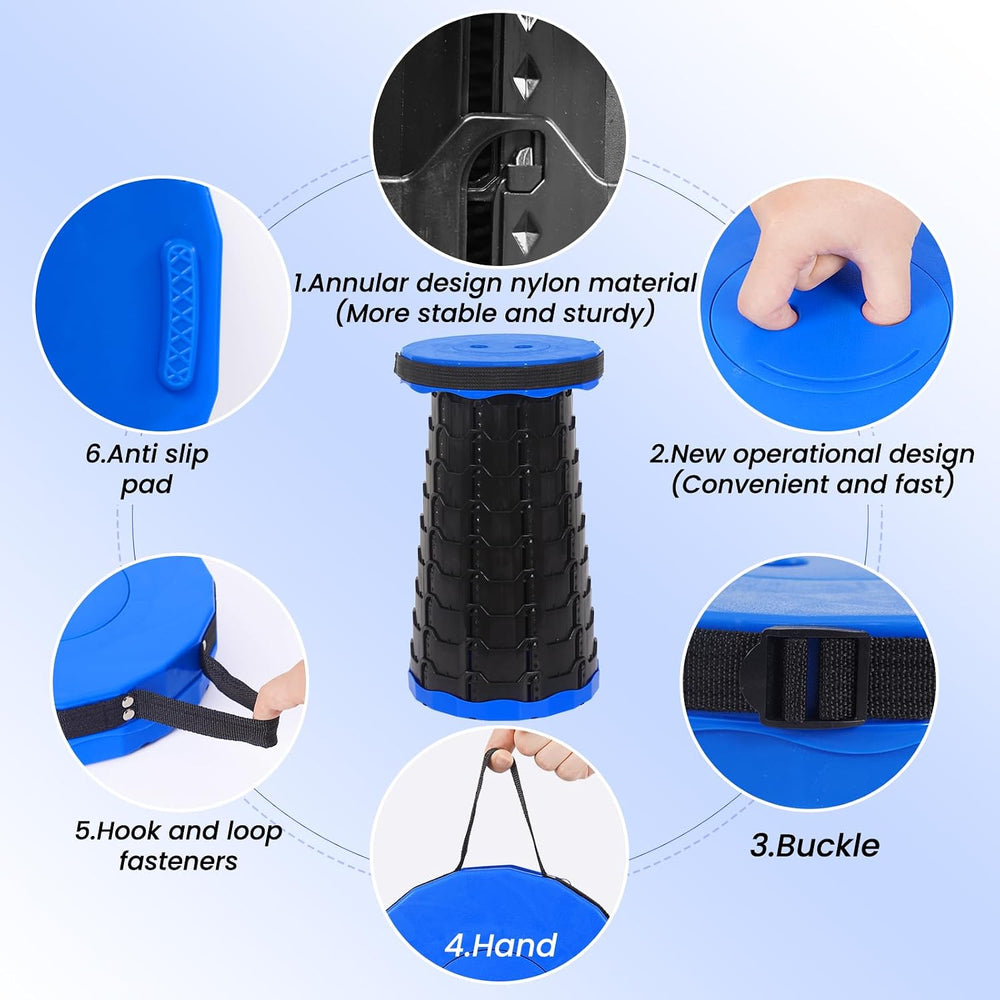 Portable Collapsible Stool 2 Pack with Cushion, 400 lbs, Black-Blue