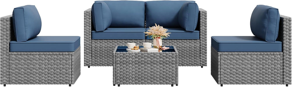 Vongrasig 5 Pieces Outdoor Sectional Furniture, All-Weather Rattan Patio Furn...