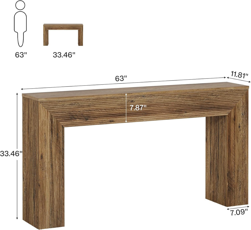 Tribesigns 63" Console Table, Rustic Fluted Long Sofa Table Behind Couch...
