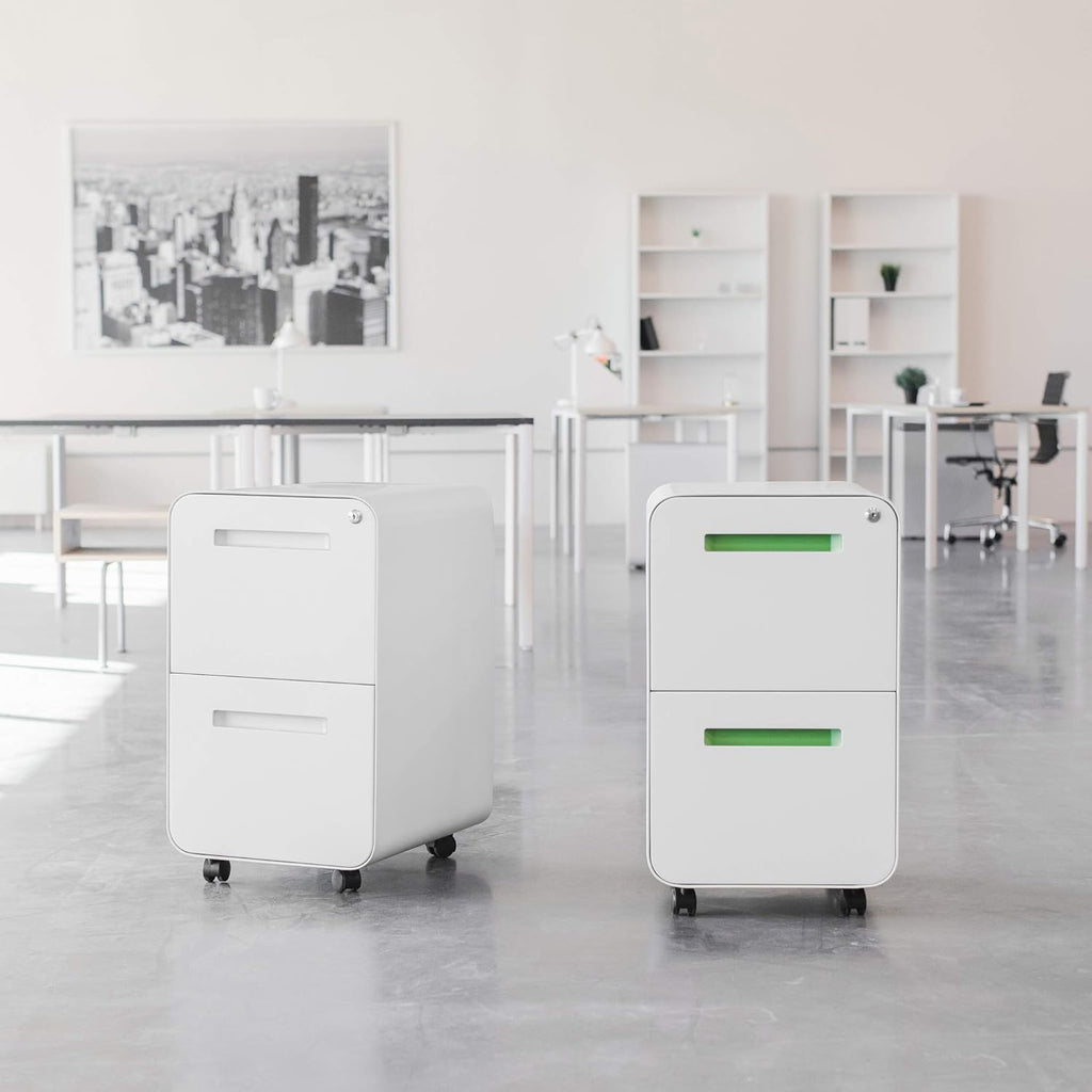 Laura Davidson Furniture Stockpile 2 Drawer Mobile File Cabinet with Lock - Under Desk Metal Filing Cabinet, Legal/Letter File Folders, Wheels and Stationary Feet, Pre-Assembled, White/Wood