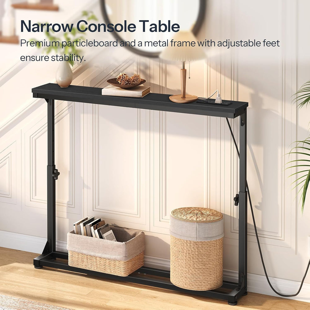 HOOBRO Narrow Console Table Set of 2 with Charging Station, Adjustable Height...