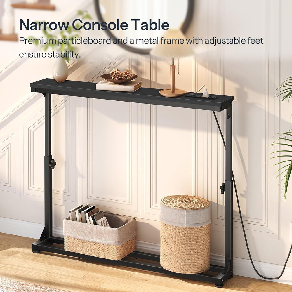 HOOBRO Narrow Console Table with Charging Station, Adjustable Height Sofa Tab...