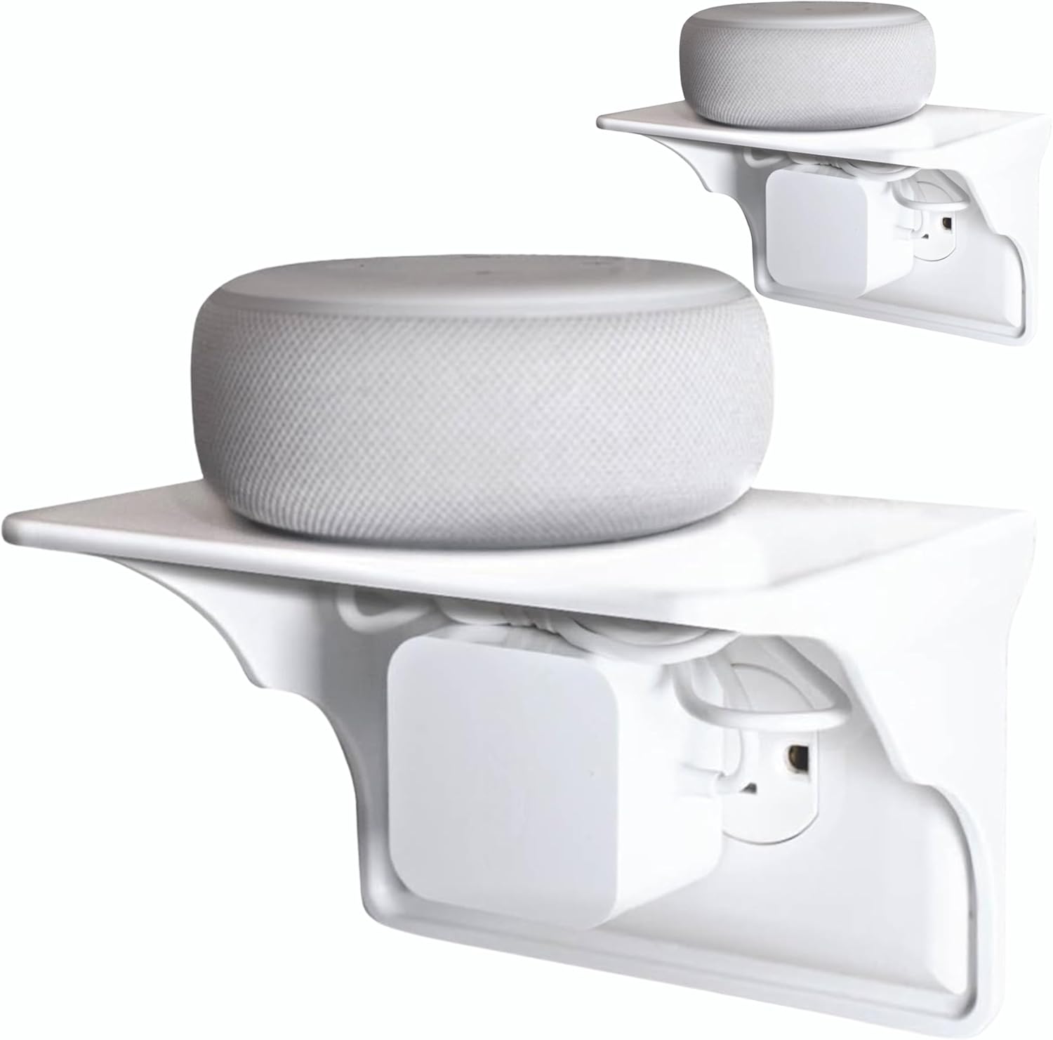 Power Perch Horizontal Wall Outlet Shelf – Bathroom Shelving for Electric Toothbrush & Organization – Useful as Alexa Dot Holder, Small Wall Shelf Apple Homepod Mini Wall Mount – White, 2-Pack