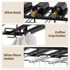 55" Industrial Ceiling Wine Glass Rack with LED, 3-Tier Ceiling Shelf with Wine Glass Holder and Acrylic Shelf, Hanging Wine Rack with Cup Holder for Bar, Home, Cafe