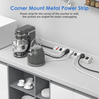CCCEI Corner Mount Angle Power Strip, Under Cabinet Heavy Duty 8 Outlets Power Strip 20Amp, Metal Underneath Desk Plug Surge Protector, Wall Mountable, for Garage, Shop, Kitchen. 3FT Extension Cord.