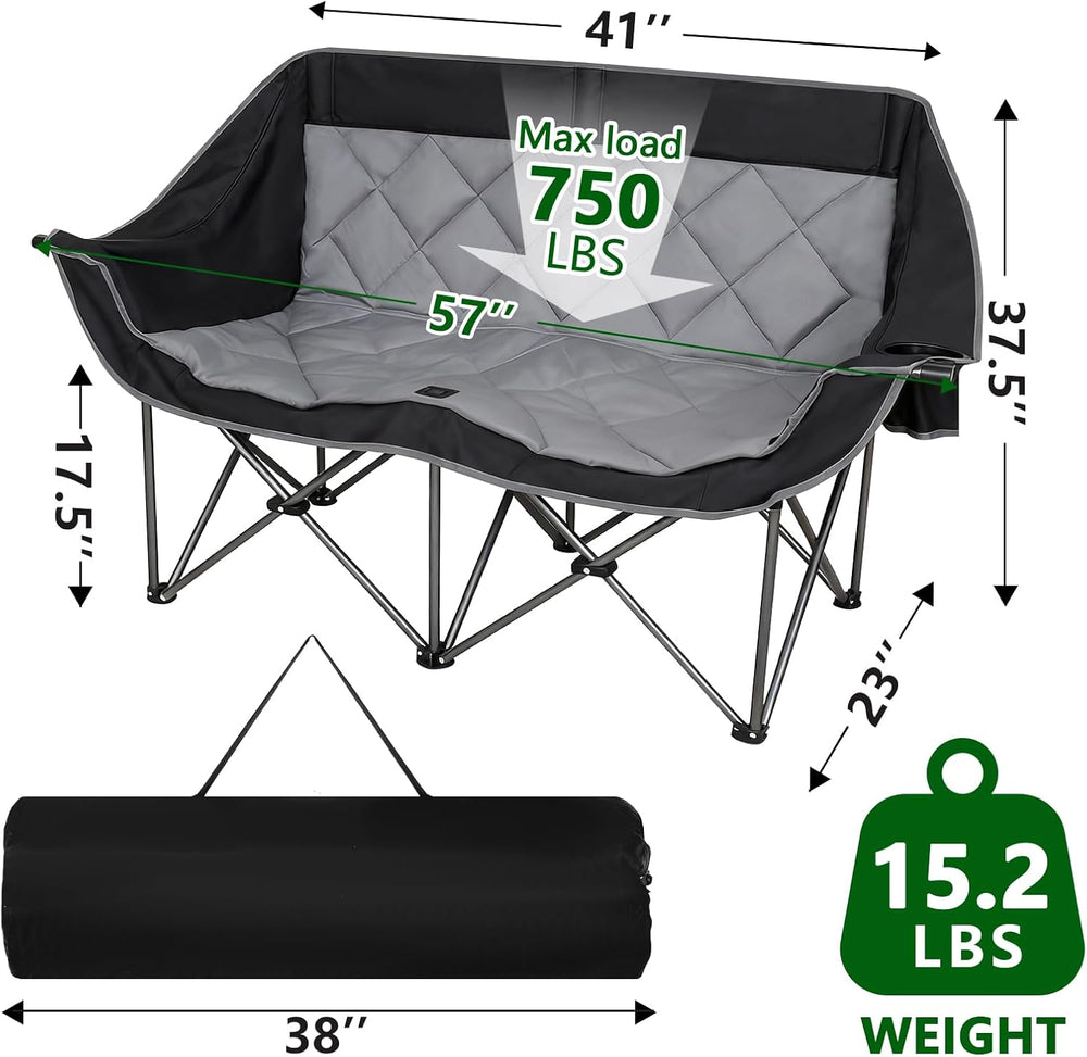 Double Camping Chair for 2 Persons, Oversized Folding Loveseat Camping Chair ...
