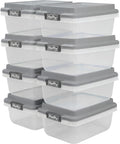 Hefty 18 Qt Hi-Rise Storage Bin with Lid, Stackable Plastic Storage Container, Organizer for Home, Garage & Closet, 8 Pack, Gray