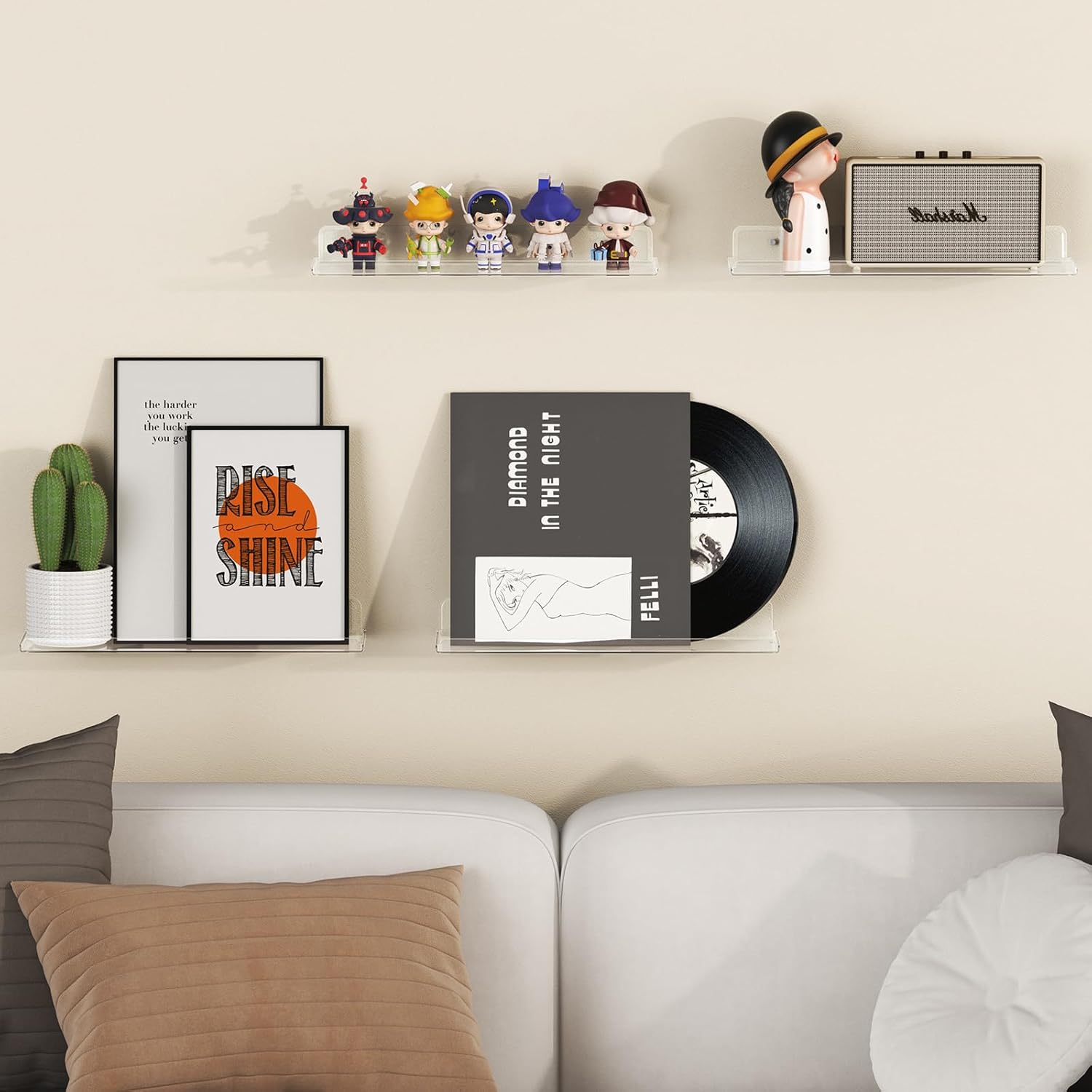 Lifewit Floating Shelves for Wall, 10 Pack Clear Acrylic Shelf 15" Room Decor for Bookcase/Vinyl Record Display/Photo/Picture in Bedroom, Living Room, Bathroom, Kitchen Storage and Organization