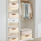 Large Closet Storage Bins - Compression Organizer Bins, Stackable Closet Organizer, Expandable Under Bed Storage Containers for Clothes, Towels, Sheet, 2 Pack, Beige