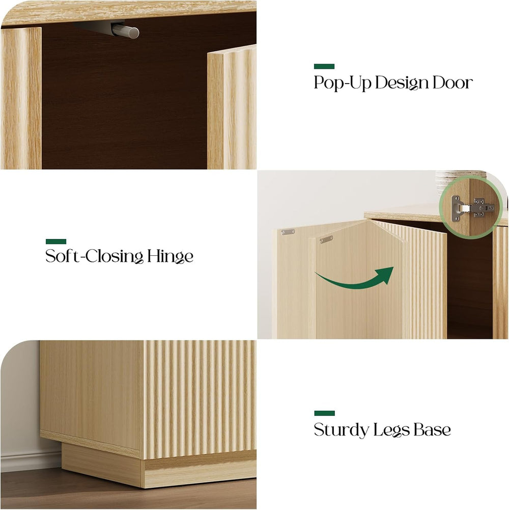 Sideboard Buffet Cabinet with Storage - 47" Fluted Coffee Bar Cabinets C...