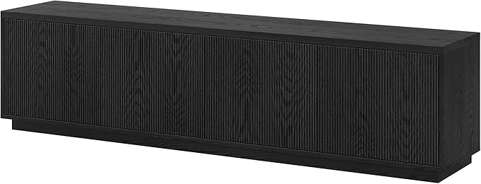 Henn&Hart Fluted TV Stand for TVs up to 85" with 2 Concealed Ribbed Storage Cabinets and Adjustable Shelves for Living Room, Family Room, or Office, Natural Black