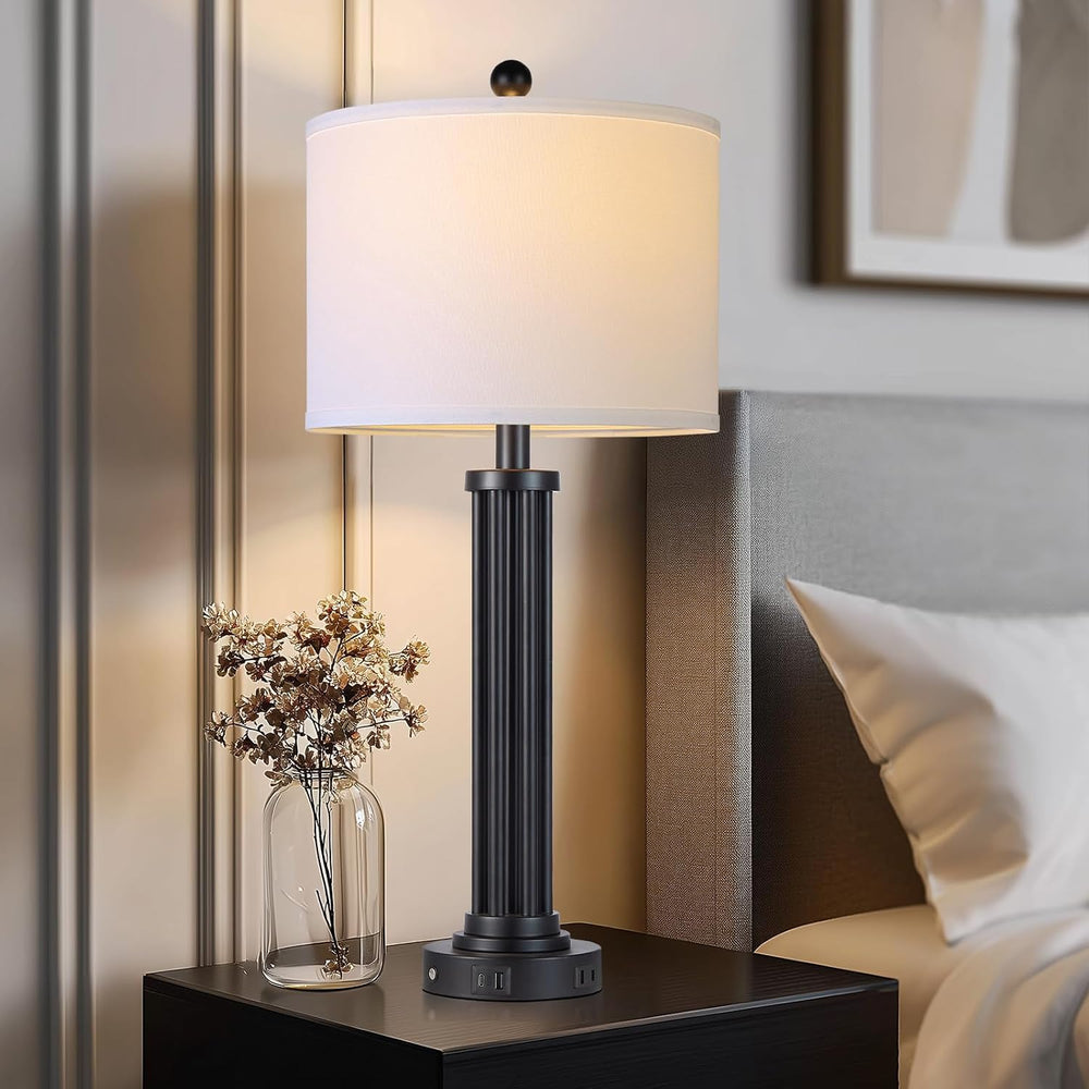 28" Tall Modern Table Lamps with USB C+A Ports and AC Outlet, 3 Way Touc...