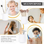 BosilunLife White Bathroom Accessory Set - 3 pcs Ceramic Bathroom Soap Dispenser Set Farmhouse Bathroom Decor Sets Accessories, Soap Dispenser and Toothbrush Holder, Tray (White Set - Liquid Pump)