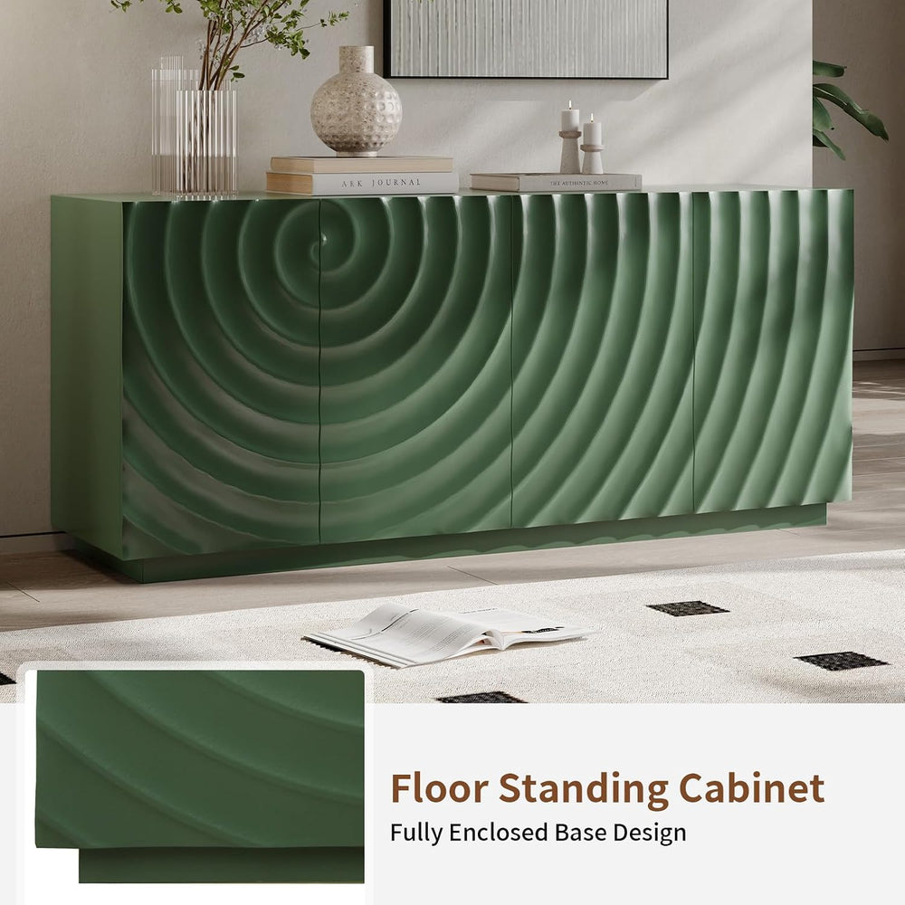 4 Door Modern Sideboard Buffet Cabinet with Spiral Grain, Accent Storage Side...