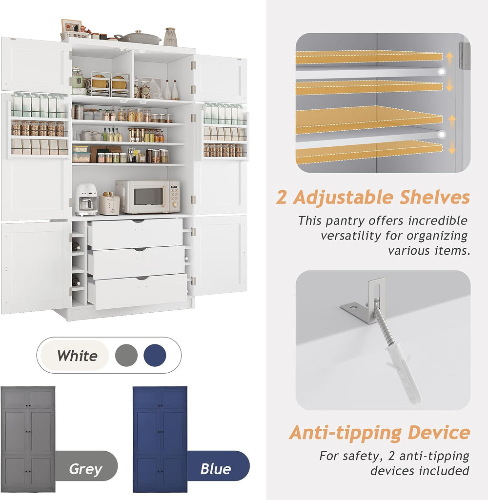 JIJIWANG 80.1'' Modern Kitchen Pantry Storage Cabinet with Adjustable...