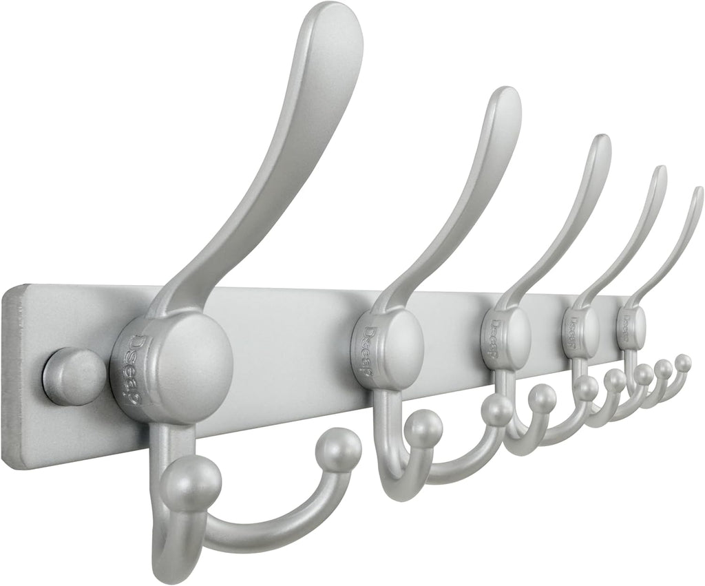Dseap Coat Rack Wall Mount 2.0 Pro: Heavy Duty 300% Thicker, 16" Stud Mount, Stainless Steel Wall Coat Hooks Hanger for Clothes Jackets Hats Entryway Closet, MaxStrong Series, Silver