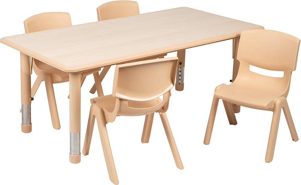 EMMA + OLIVER Natural 47.25x23.5 Activity Table Set with 4 Chairs | Plastic T...