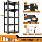5-Tier Slim Metal Shelving Unit, Adjustable Narrow Standing Shelf for Kitchen Pantry, Bathroom, Laundry Room & More | 16" Wide, 10" Deep, 63" High | Space-Saving Storage for Small Spaces