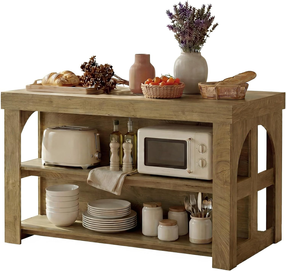 LITTLE TREE Kitchen Island with Storage, 55-Inch Large Stationary Center Isla...