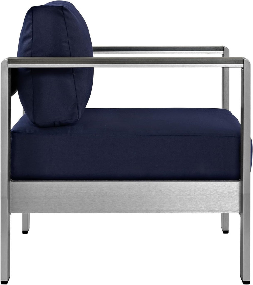 Modway Shore Aluminum Outdoor Patio Armchair in Silver Navy
