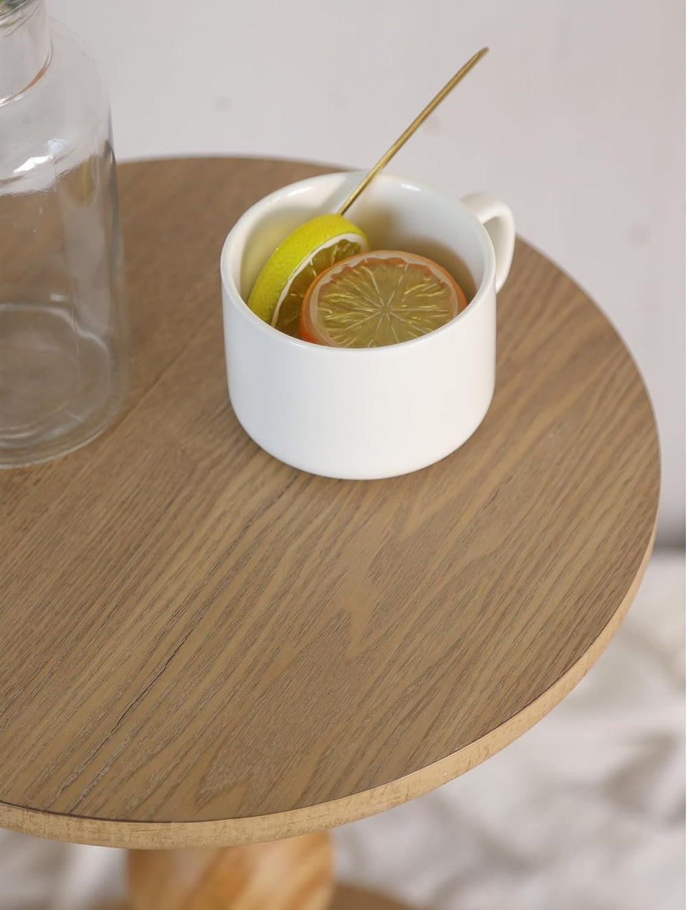 dwellington Small Round Wooden Side Table with Stacked Ball Pedestal Base, 12...