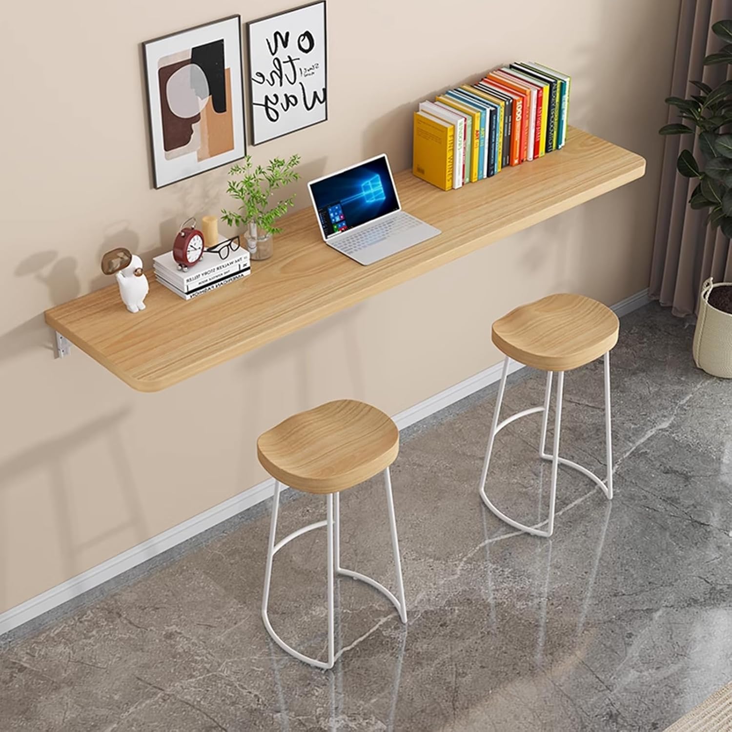 Wall Mounted Folding Wood Table, Folding Table with Heavy Duty Metal for Laundry Collapsible Shelf Brackets, Wall Mounted Desk Fold Down for Small Spaces Black 120 * 50cm/47.2”*19.7”