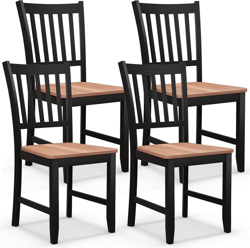 COSTWAY Dining Chairs Set of 4 with Solid Rubber Wood Legs, Black & Walnut