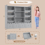 HITHOS 55" W Kids Toy Storage Organizer, Large Toy Box with Bookshelf, Toy Chest with 3 Cubes Storage Organizer, 6 Toy Organizers and Storage Bins, 4 Rolling Drawers for Kids Room, Playroom, Gray