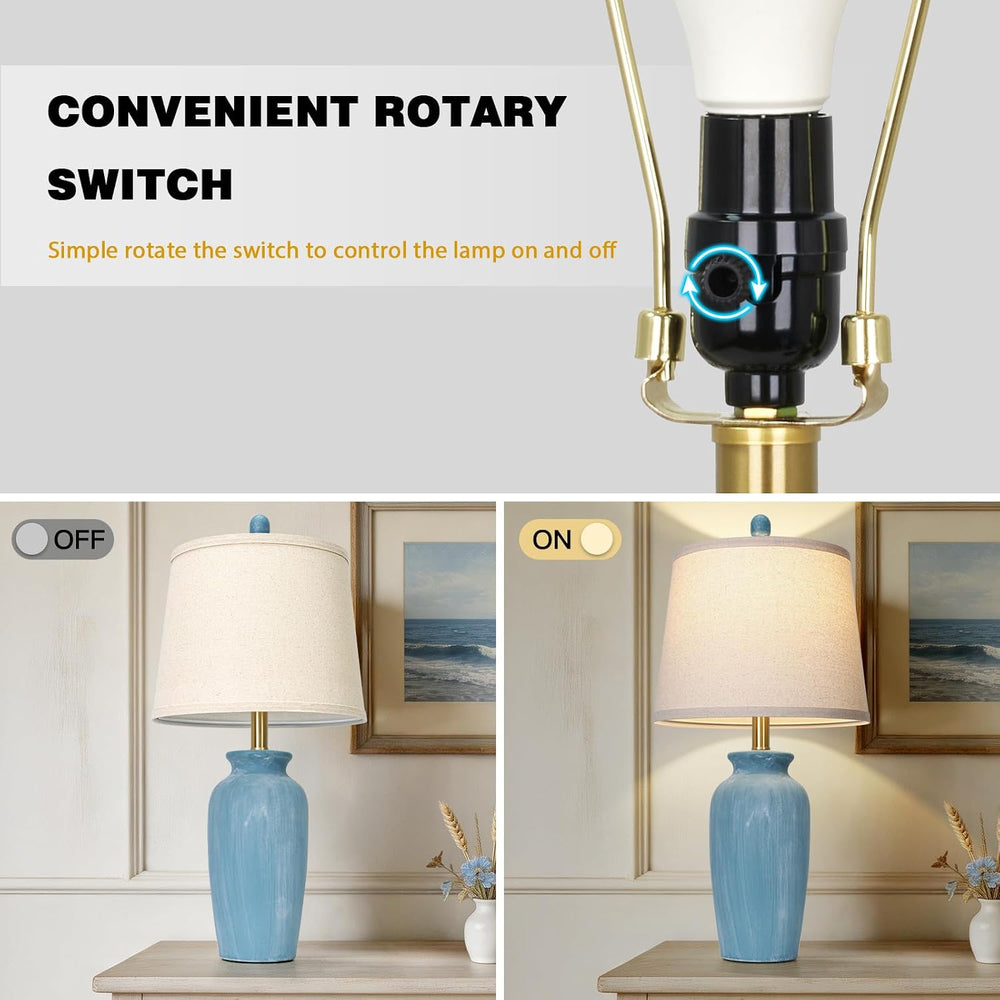 CINSARY 24.5" Farmhouse Jar Ceramic Table Lamps Set of 2, Blue