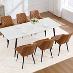 Dining Chair Set of 6, Modern Dining Chairs with Thick Cushions, Faux Leather Upholstered Kitchen Dining Room Chairs with Metal Adjustable Legs for Dining Living Room, Brown