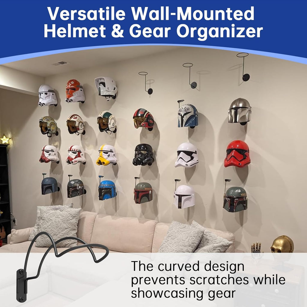 2-Pack Wall-Mounted Multi-Purpose Helmet Storage Display Rack - Durable Metal Hanger Hook for Equestrian, Motorcycle, Baseball, Hockey, Rugby & Electronic Helmets | Heavy-Duty Construction with Screws