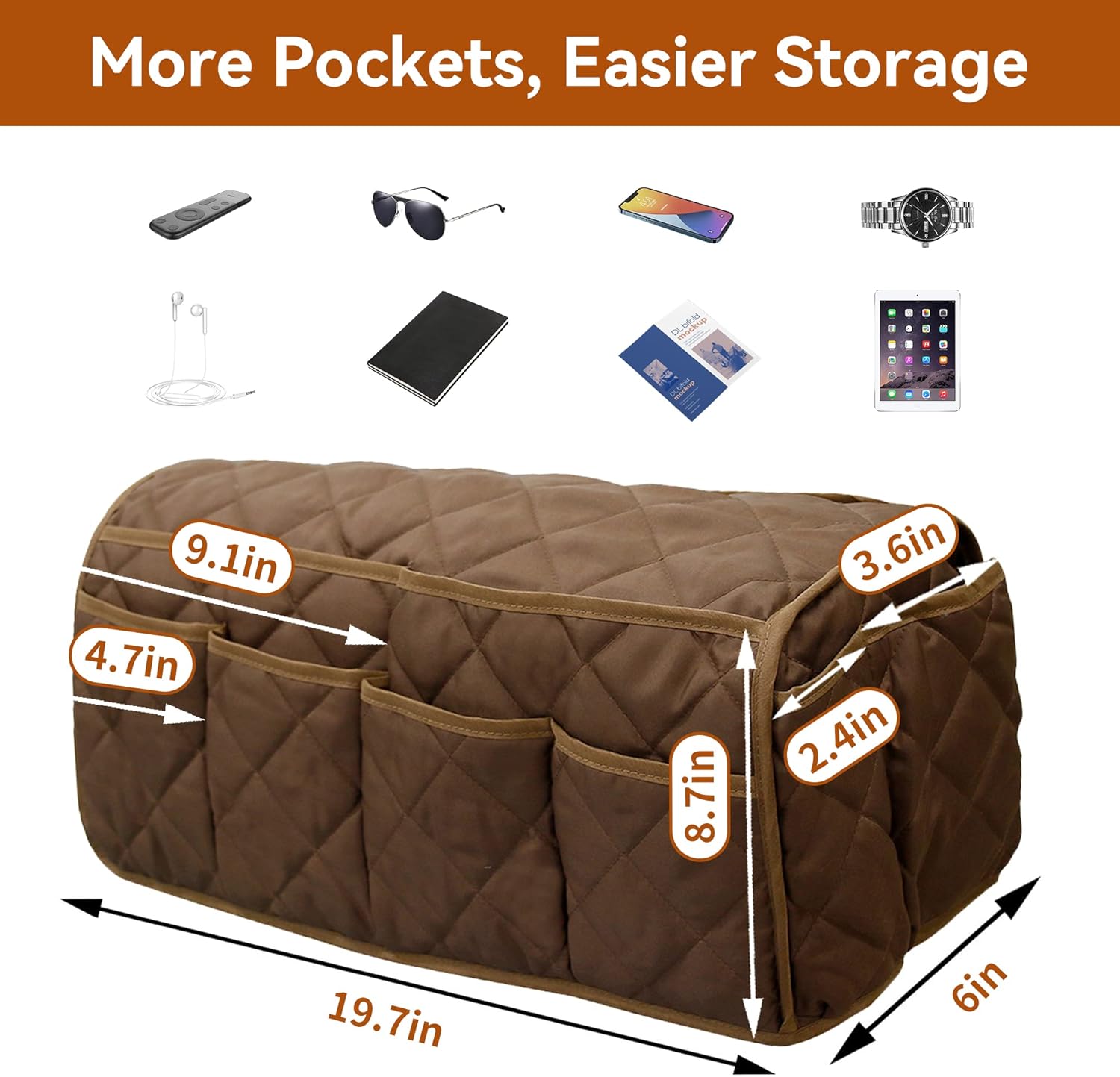 MEHIDFY Armchair Caddy, Waterproof Sofa Armrest Organizer, Non Slip Recliner Organizer, Remote Holder for Recline, Recliner Caddy with 14 Pockets Storage for TV Remote, Phone, Magazine (Brown)