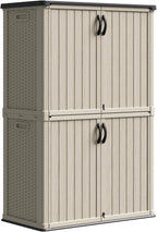 Patiowell 50 cu.ft Plastic Outdoor Storage Shed, Lockable Waterproof Resin Storage Cabinet Vertical Storage Shed for Garden Tools, Garbage Cans, Pool Supplies, Beige(Not Include Shelves)