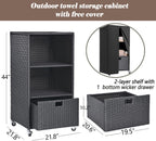 Outdoor Towel Rack for Pool Outdoor Pool Towel Storage Cabinet with Shelf & Drawer Pool Towel Holder with Rolling Wheels Hot Tub Towel Rack w/Waterproof Cover Poolside Towel Valet Caddy for Spa Black