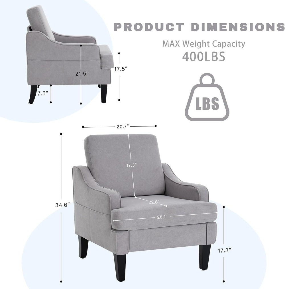 Mid-Century Accent Chair, Comfy Arm Chair Upholstered Living Room Chair for B...