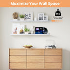 upsimples Floating Shelves for Wall, 47.3 Inch Shelves for Decor Storage Set of 6, Wall Mounted Wood Shelf for Bedroom, Living Room, Bathroom, Kitchen, Long Picture Ledge Shelves, White
